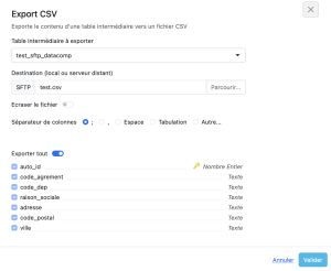 Exports fichiers ccsv, xslx, geojson via sftp - DataComposer - Articque by CChapsvision